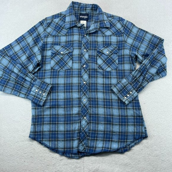 Wrangler Pearl Snap Short Large Men's Flannel Lightweight Western Wear - Picture 1 of 10